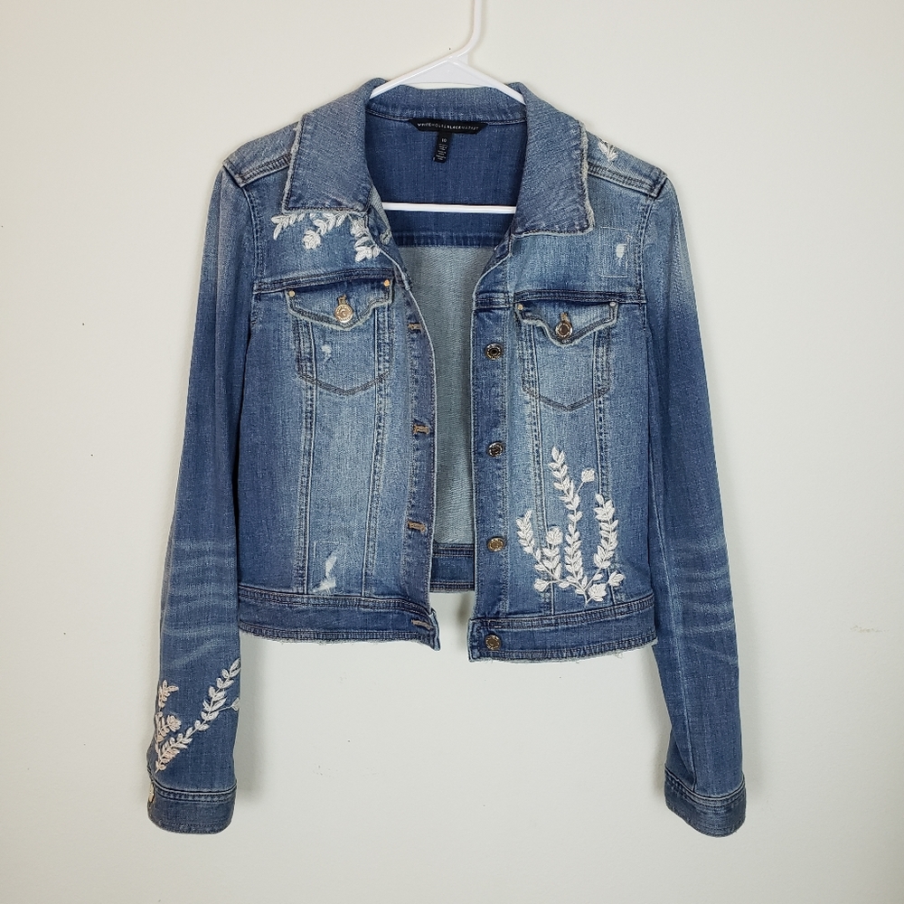 WHBM Flower Embroidered Denim Jacket Size 10